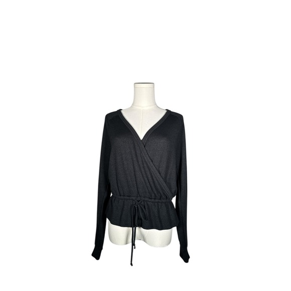 Billabong Sweaters - Billabong Women's Charcoal Wrap Knit Long Sleeve Drawstring Casual Top‎